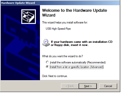 Hardware Update Wizard Hardware Update Wizard
